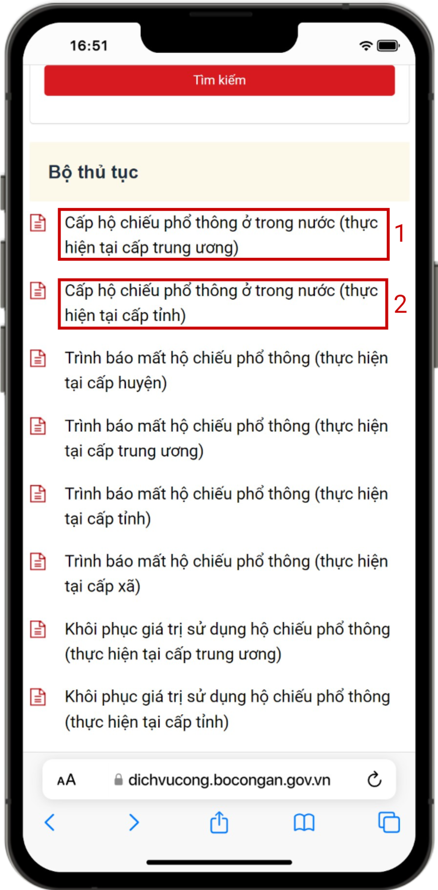 Lựa chọn nơi nộp hồ sơ tại cấp tỉnh hoặc cấp trung ương.