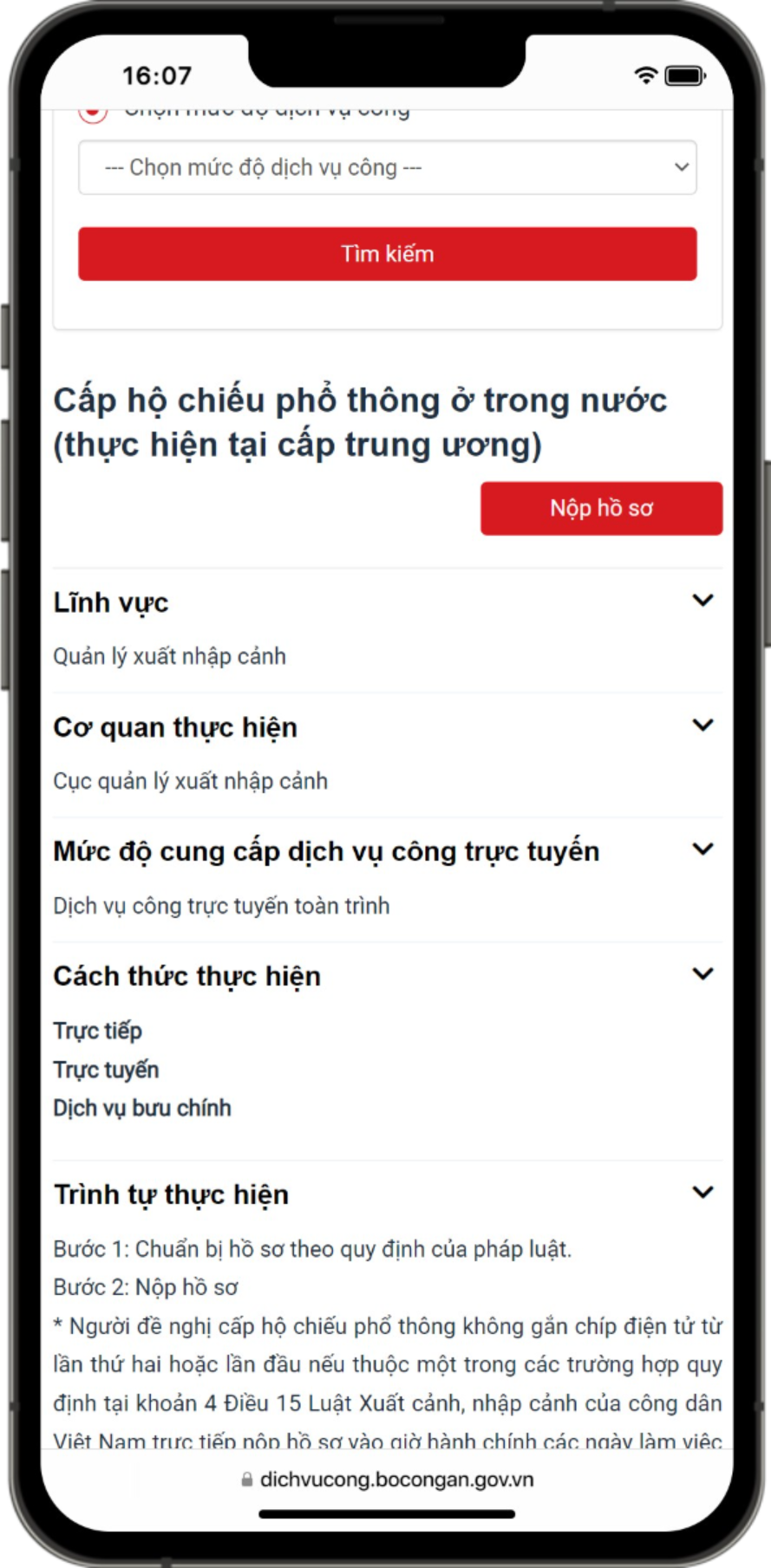 Chọn nộp hồ sơ và tiến hành đăng nhập.