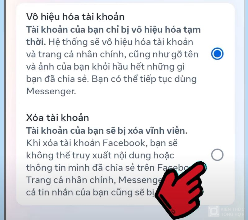 Tíck chọn xóa tài khoản