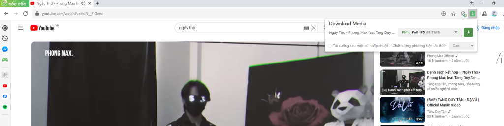 Bấm vào nút mũi tên để down video xuống