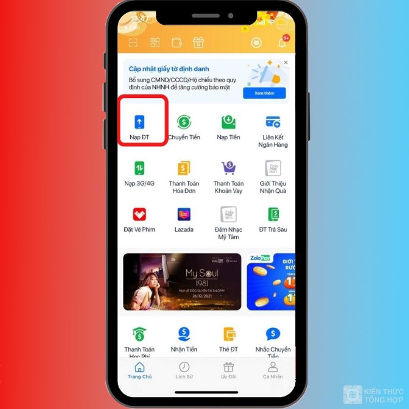 Mở Zalo Pay lên -> Chọn mục “nạp ĐT”